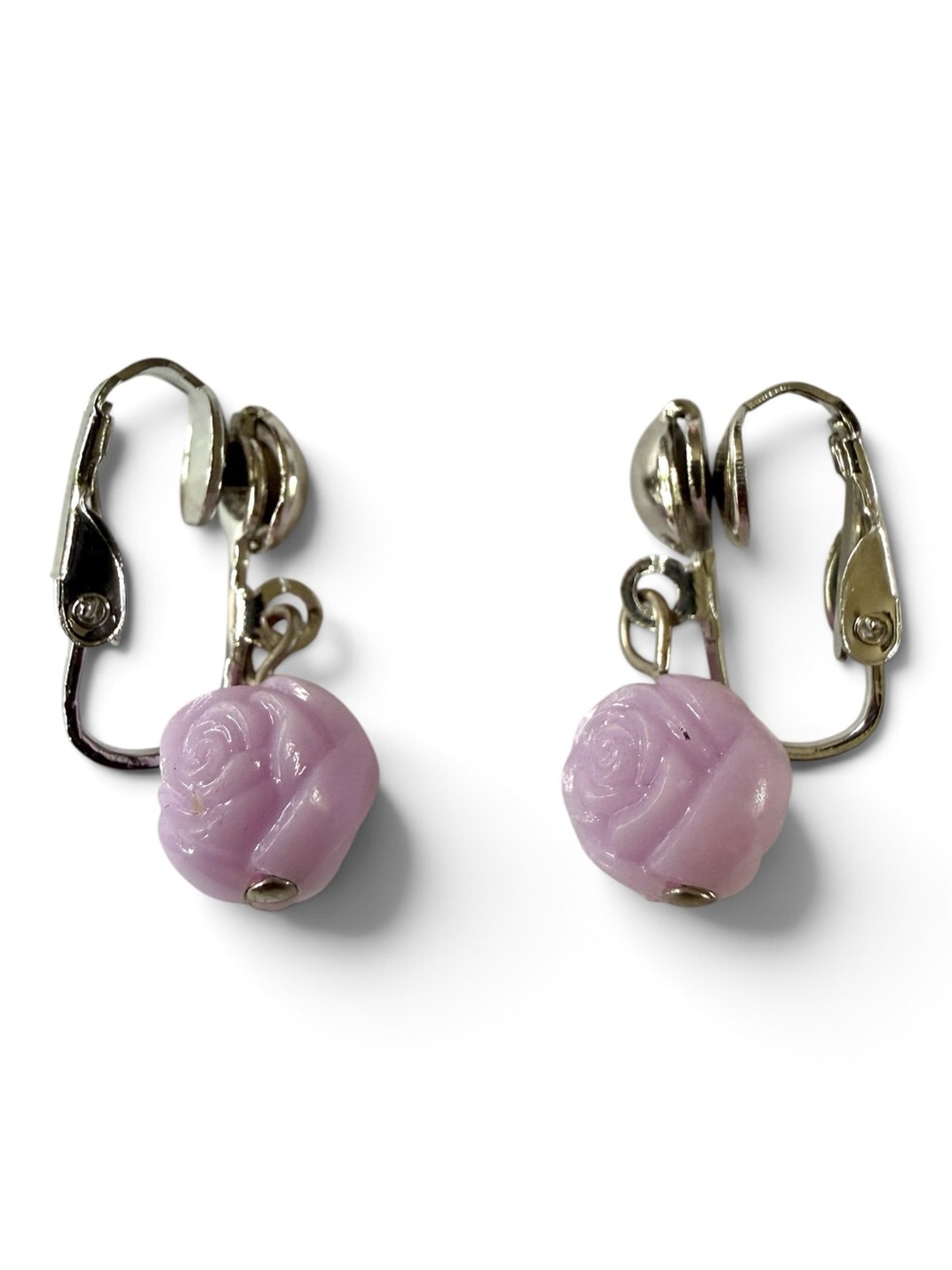 Vintage Lavender Rose Dangle Drop Clip-On Earrings - Picture 4 of 8